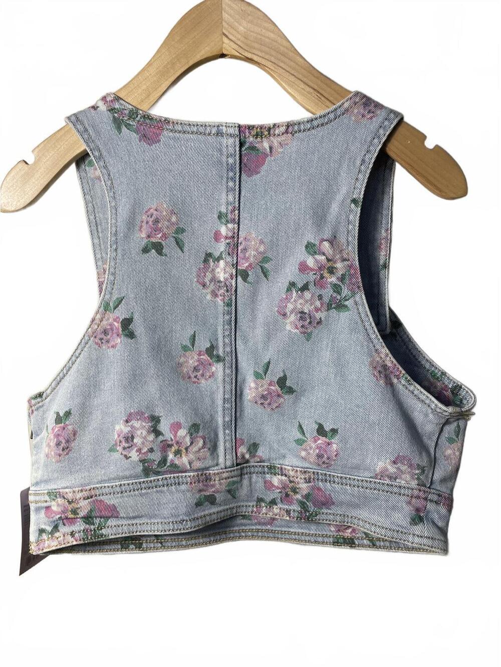 Wild Fable Denim Jean Top Women's Small Floral Boho Punk NWT - Picture 4 of 8